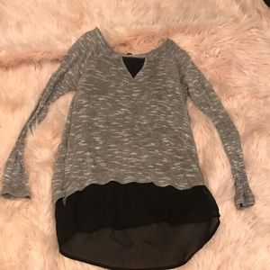 XS grey sweater and black sheer fabric